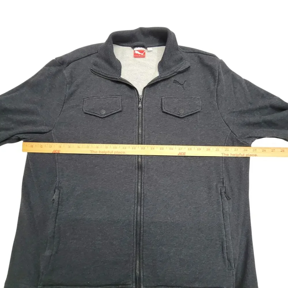 Puma Mens Full Zip Jacket Sweatshirt Charcoal Gray Track Sweater Fleece XL